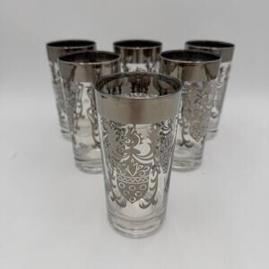Set/6 Kimiko Highball Glasses by Guardian Service Gla Silver Knight Shield 5"